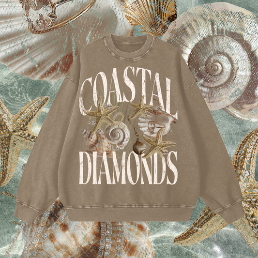 Mocha Oversized Coastal Diamonds Vintage Crewneck