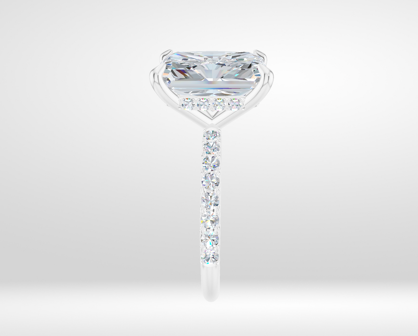 14k White Gold Setting, Size 6, Halfway French Pavé with Hidden Halo (Setting Only)