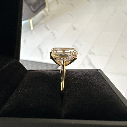 5.55ct Emerald Cut Engagement Ring, F Color, VS1, 14k Yellow Gold