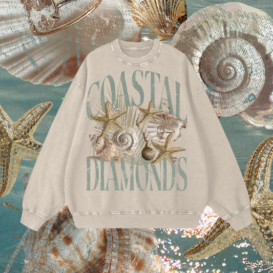 Sand Oversized Coastal Diamonds Vintage Crewneck