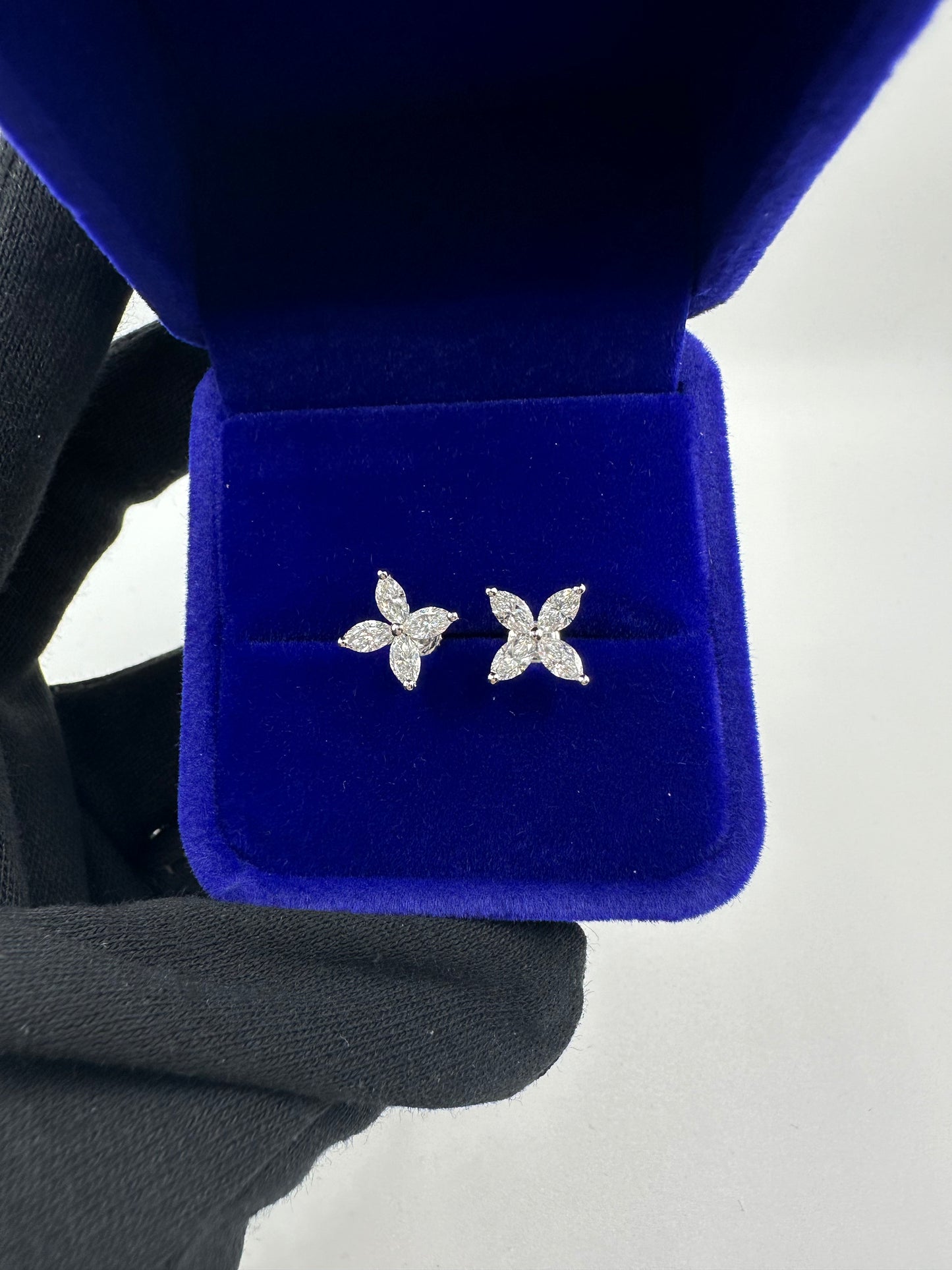 Blooming Brilliance: 1ctw Marquise Diamond Flower Studs in 14K White Gold