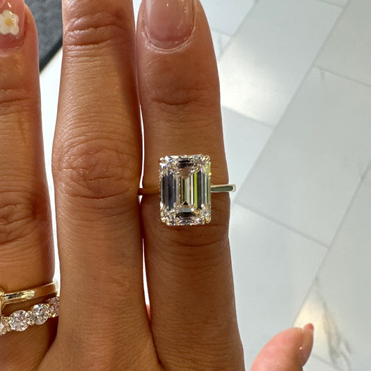 5.55ct Emerald Cut Engagement Ring, F Color, VS1, 14k Yellow Gold