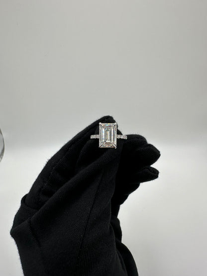 4.55ct Emerald Cut Engagement Ring, D Color, VVS2, 14k White Gold, Size 6