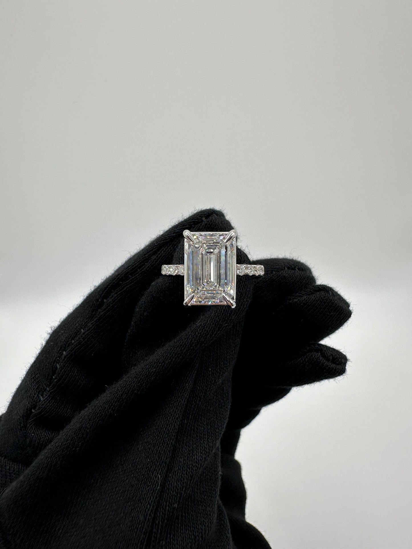 4.55ct Emerald Cut Engagement Ring, D Color, VVS2, 14k White Gold, Size 6