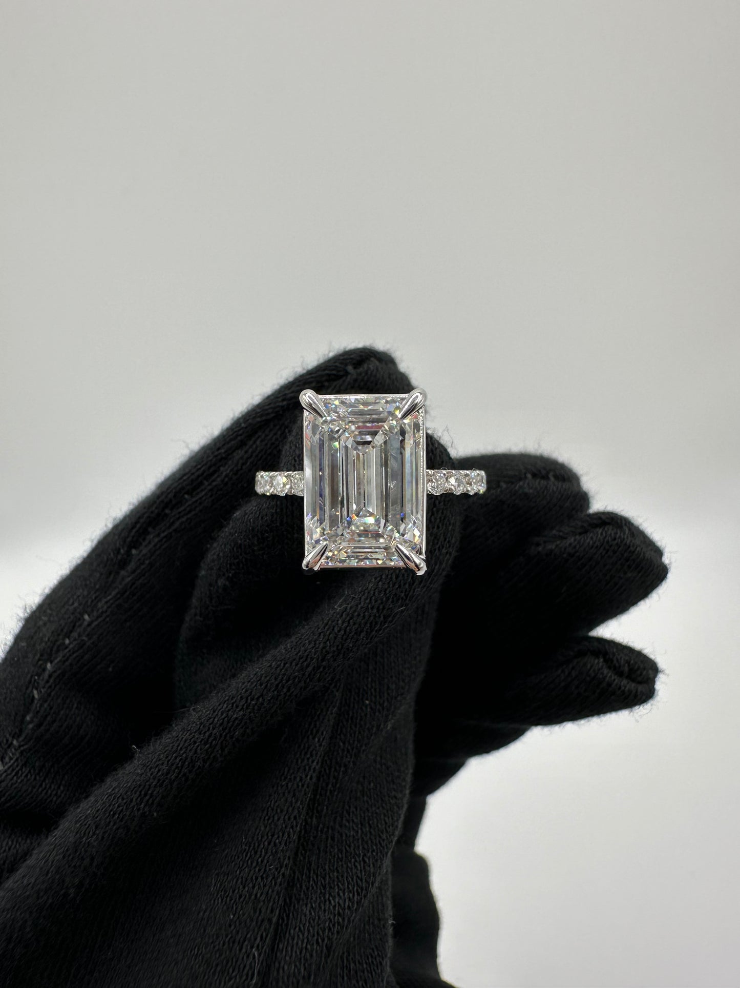 4.55ct Emerald Cut Engagement Ring, D Color, VVS2, 14k White Gold, Size 6