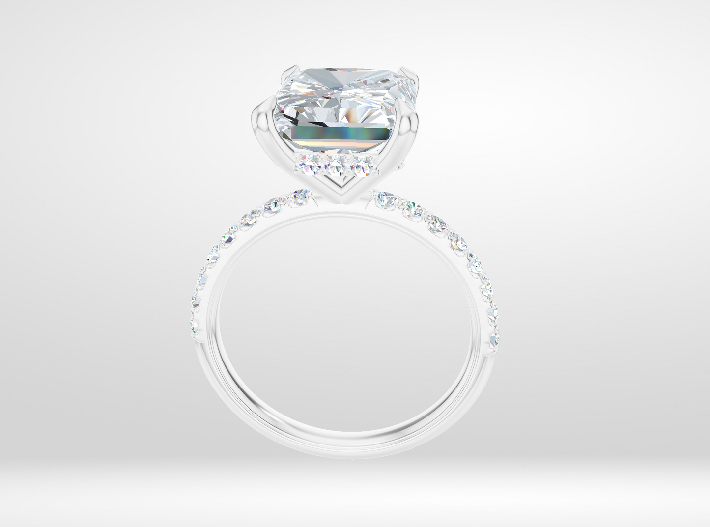 14k White Gold Setting, Size 6, Halfway French Pavé with Hidden Halo (Setting Only)