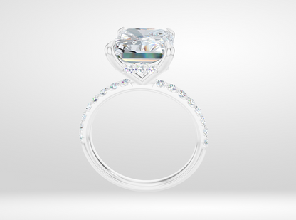 14k White Gold Setting, Size 6, Halfway French Pavé with Hidden Halo (Setting Only)