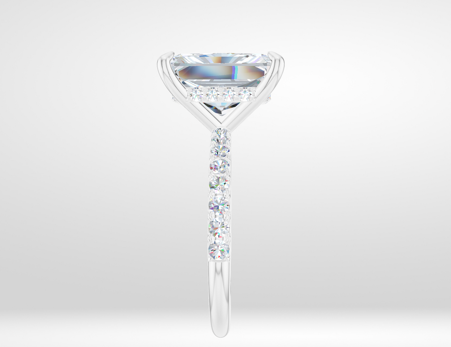 14k White Gold Setting, Size 6, Halfway French Pavé with Hidden Halo (Setting Only)