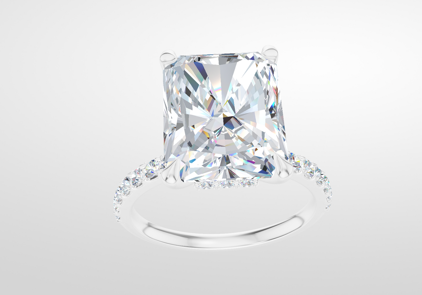 14k White Gold Setting, Size 6, Halfway French Pavé with Hidden Halo (Setting Only)